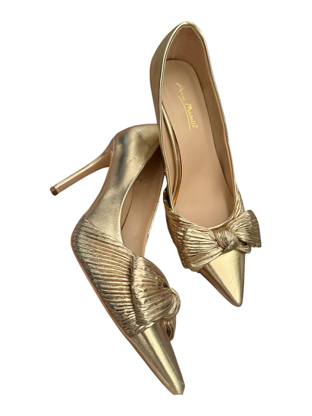 Anne Michelle bow gold pointy heels size 8